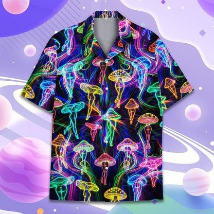 Front angle of the matching family hawaiian shirt in dark multicolor design