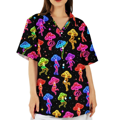 Front view of the psychedelic mushroom hawaiian shirt