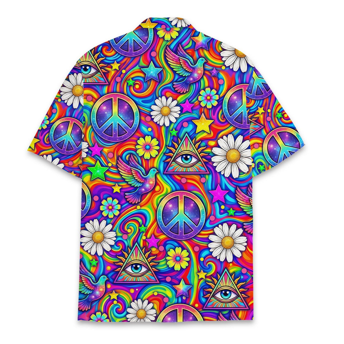 Psychedelic peace hawaiian shirt for matching family, back view