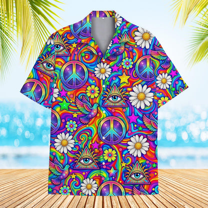 Psychedelic peace hawaiian shirt for matching family, main view