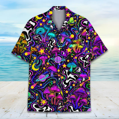 Alternative front view of the multicolor psychedelic hawaiian shirt