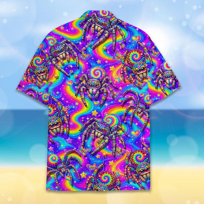 Matching family hawaiian shirt with psychedelic spiders, alternate back view