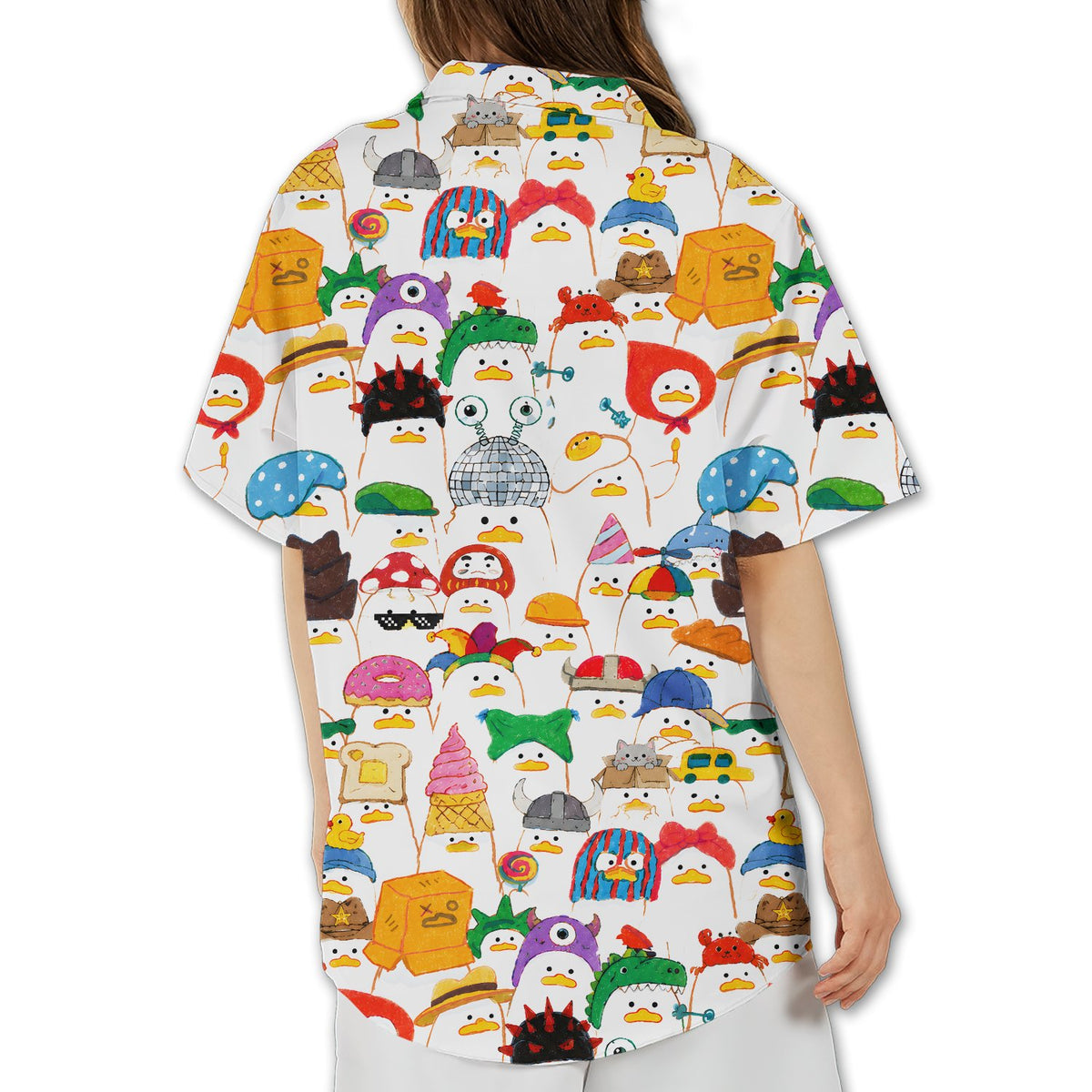 Back view of the white quirky hawaiian shirt