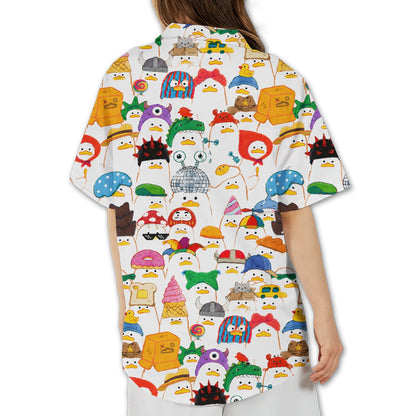 Back view of the white quirky hawaiian shirt
