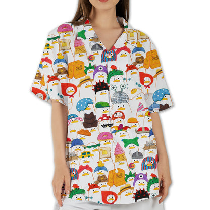 White quirky hawaiian shirt featuring cartoon ducks