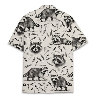 Raccoon and fireworks hawaiian shirt back view