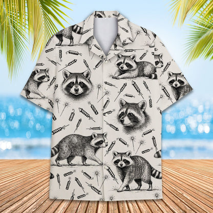 Vintage raccoon and fireworks design front view 2
