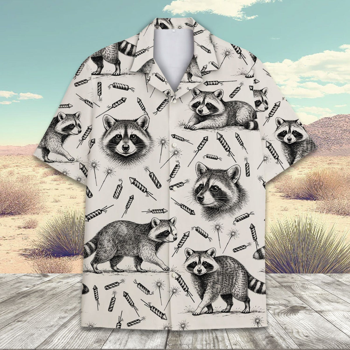 Detailed raccoon illustration shirt front view 4