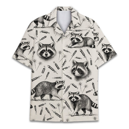 Raccoon and fireworks hawaiian shirt main view