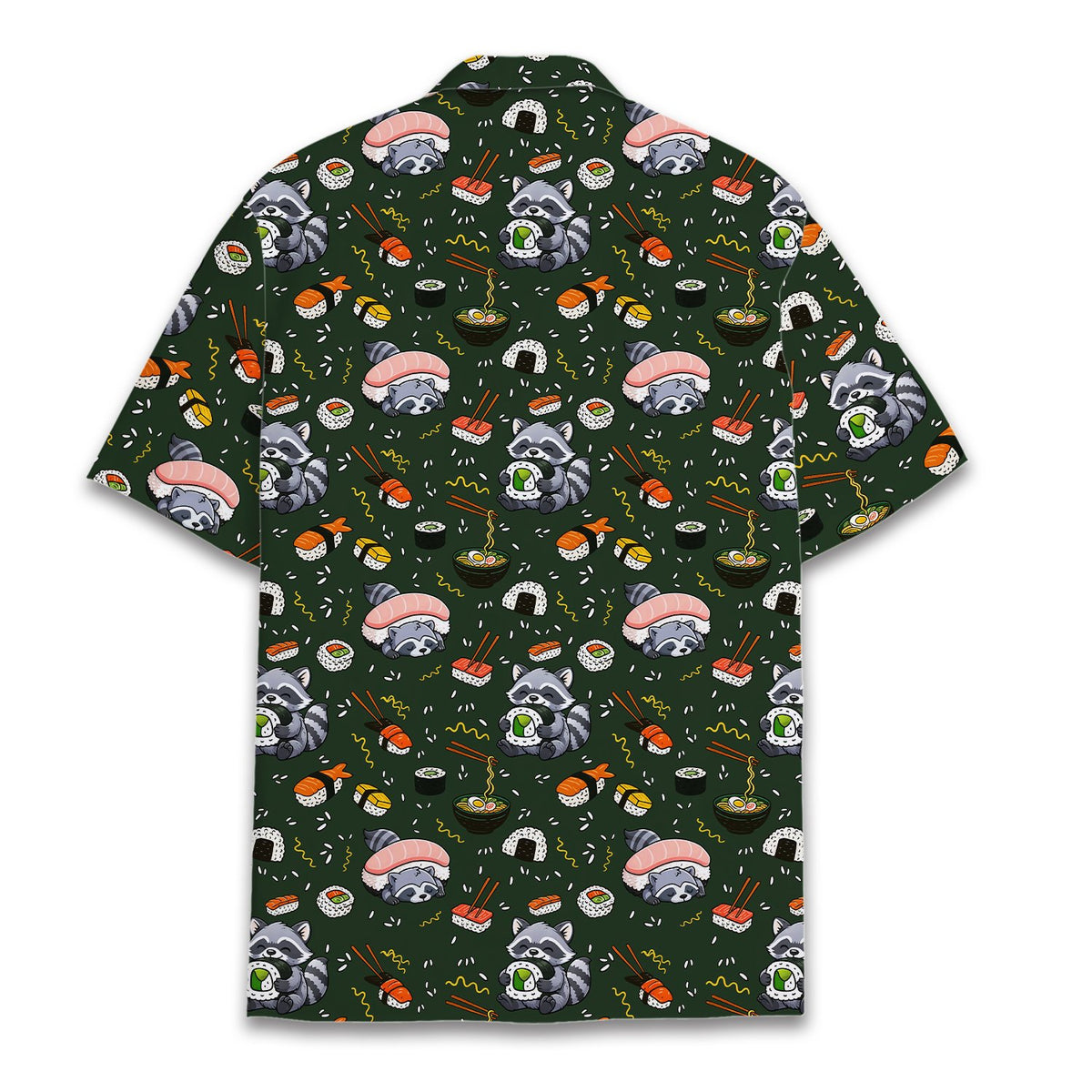 Back view of the matching family hawaiian shirts in dark green