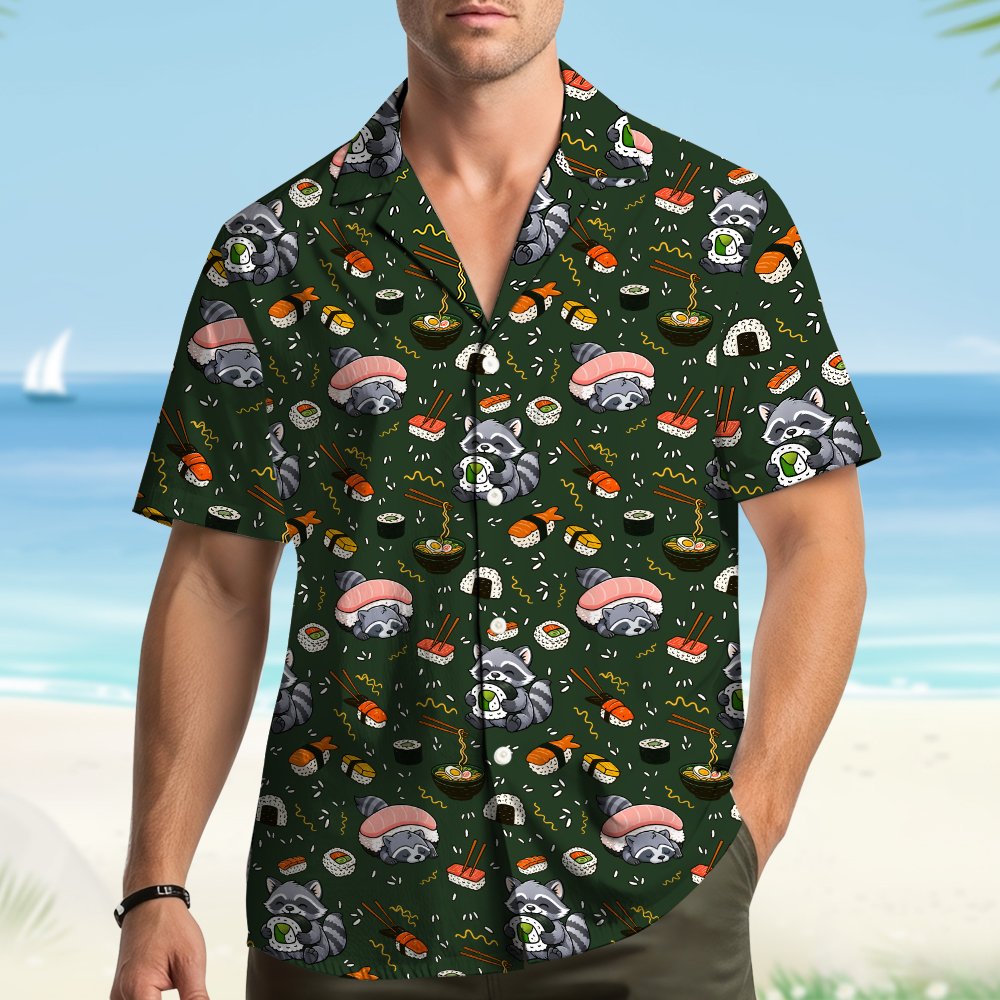 Lifestyle image of someone wearing the family hawaiian shirts outdoors