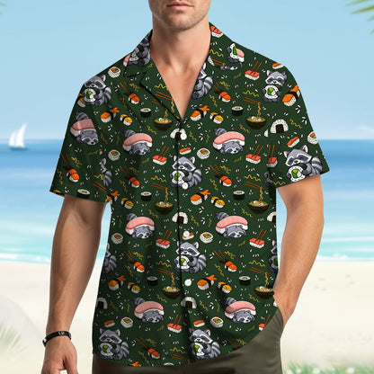 Lifestyle image of someone wearing the family hawaiian shirts outdoors