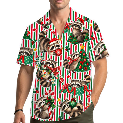 Second lifestyle view featuring the festive raccoon Hawaiian shirt outdoors