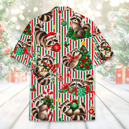 Back view of the raccoon christmas hawaiian shirt