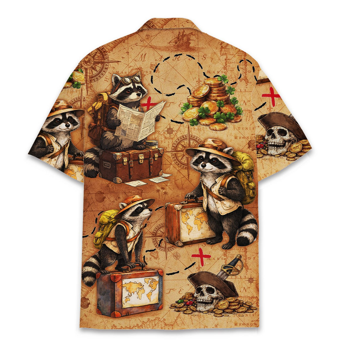 Alternative back view of the brown raccoon explorer hawaiian shirt
