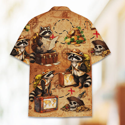 Back view of the raccoon explorer hawaiian shirt