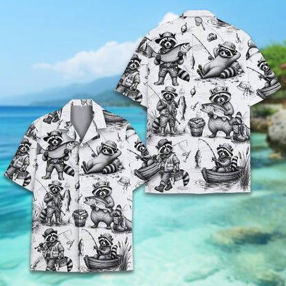 Third lifestyle image showing the matching family hawaiian shirts outdoors