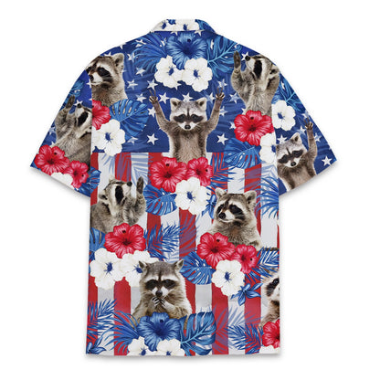 Back view of the fourth of july hawaiian shirt with red white and blue elements.