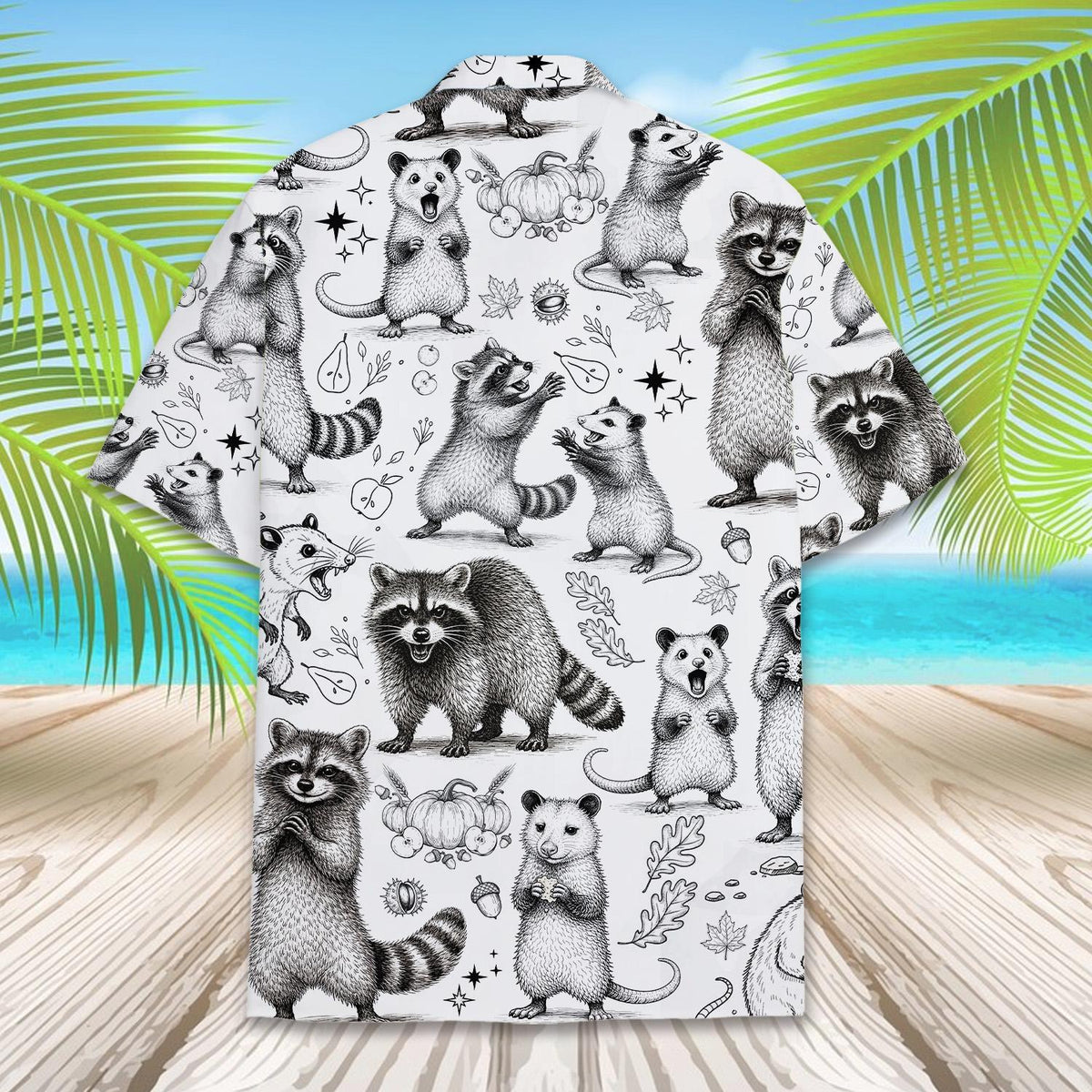 Another front detail showing the button-down collar of the family hawaiian shirt