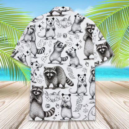 Another front detail showing the button-down collar of the family hawaiian shirt