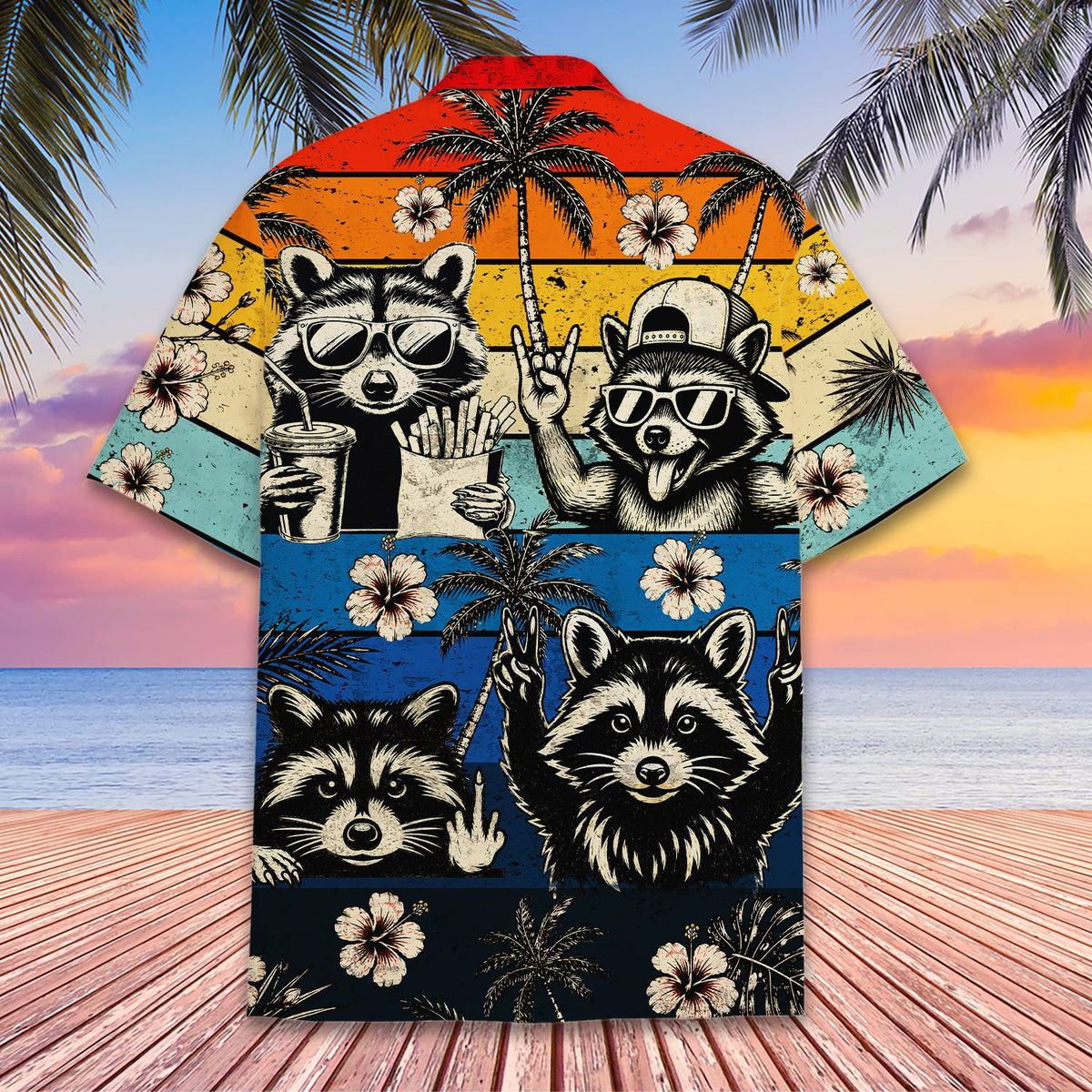 Another back view of the striped hawaiian shirt