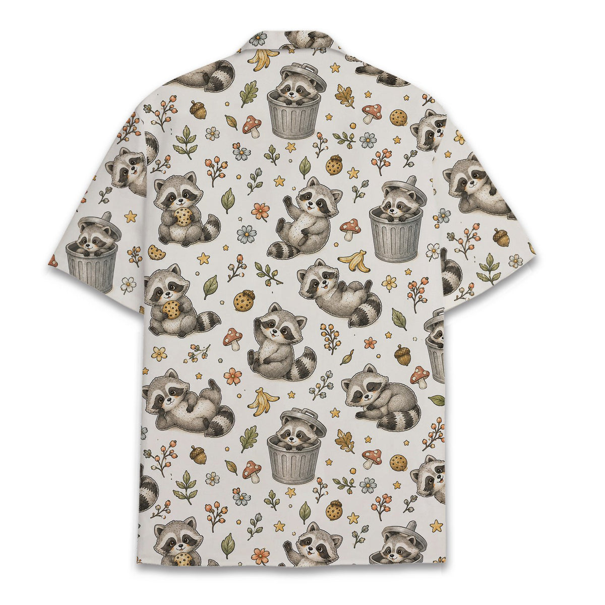 Back view of the white raccoons hawaiian shirt
