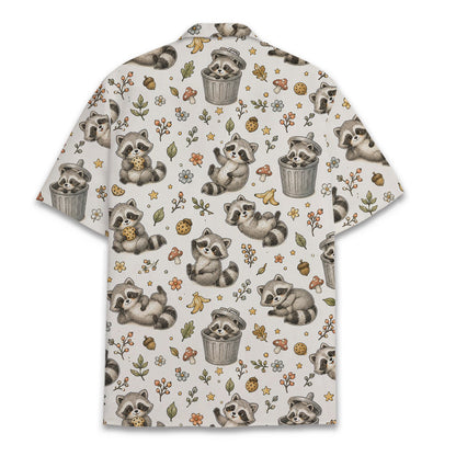 Back view of the white raccoons hawaiian shirt