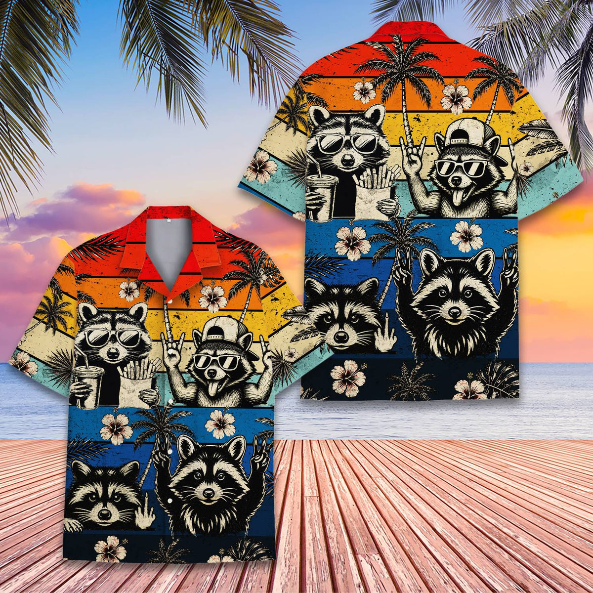 Another front view showing the cool raccoons and palm trees
