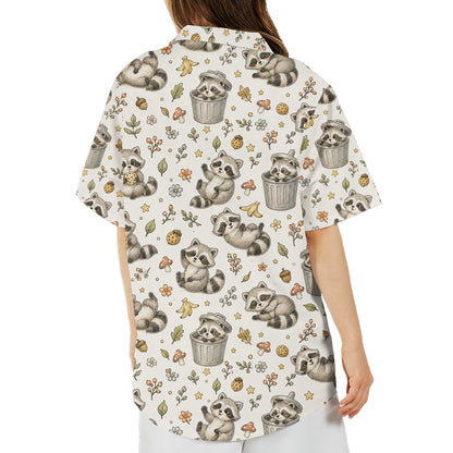Fourth lifestyle view of the raccoon pattern shirts in action