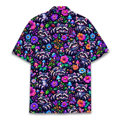 Fifth lifestyle view of the dark floral hawaiian shirt outdoors