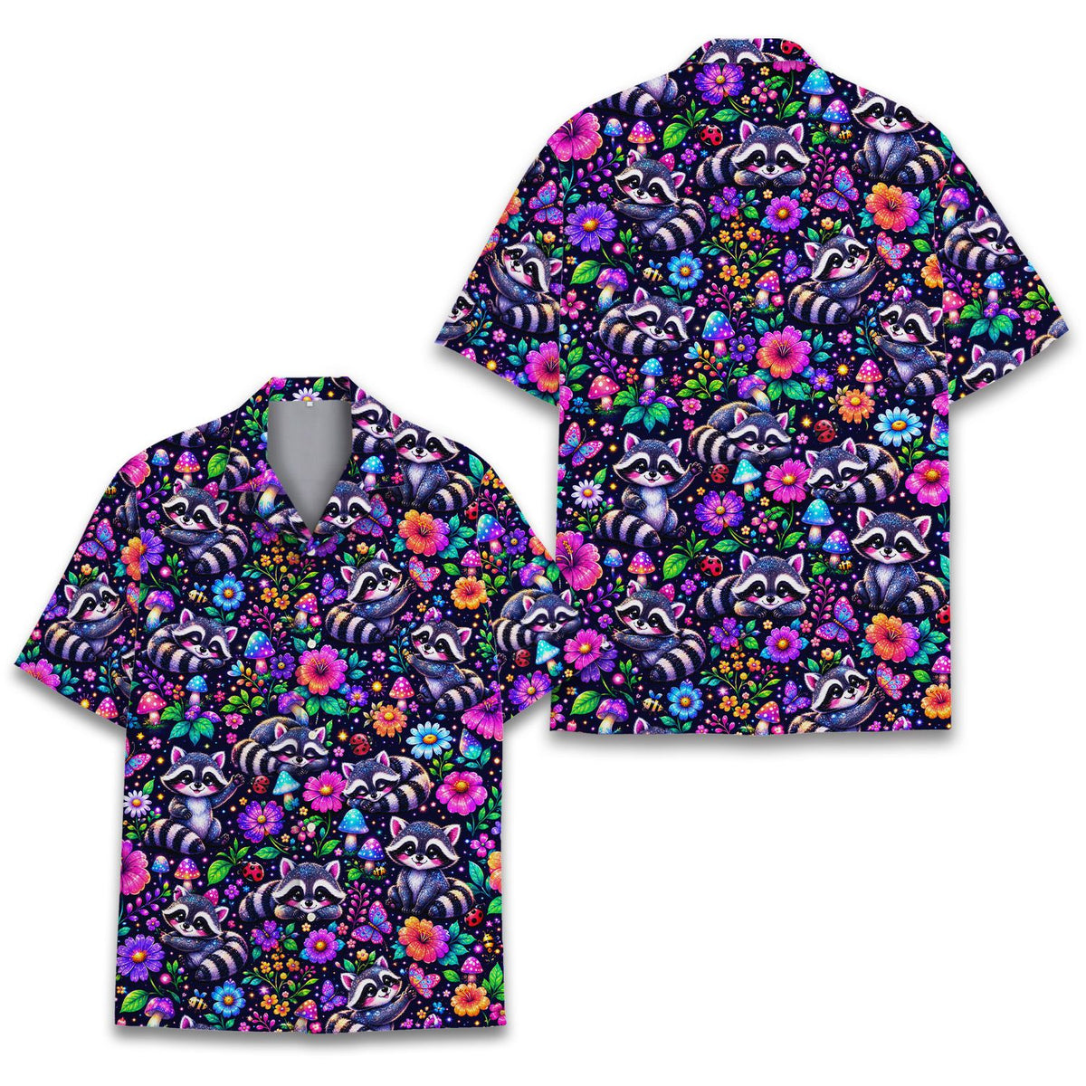 Sixth lifestyle view of the raccoon print shirt being worn