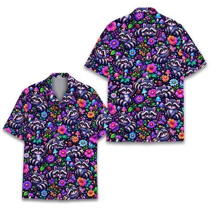 Sixth lifestyle view of the raccoon print shirt being worn