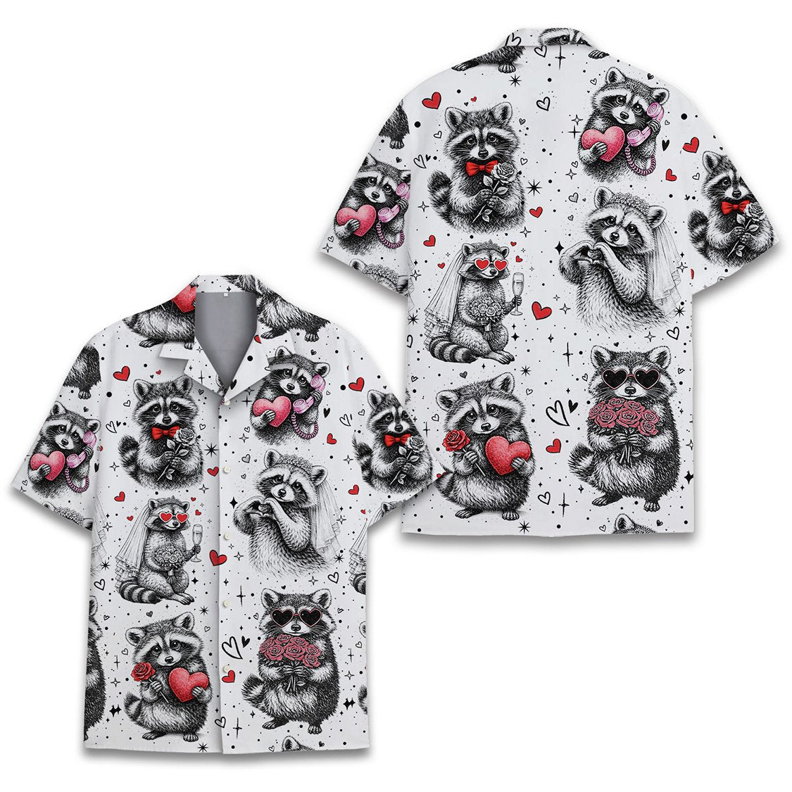 Detailed front view of the matching family Hawaiian shirt with scattered stars and dots