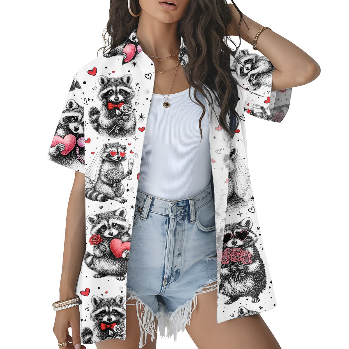 Third lifestyle view highlighting the fit and festive design of the Valentine's Day Hawaiian shirt