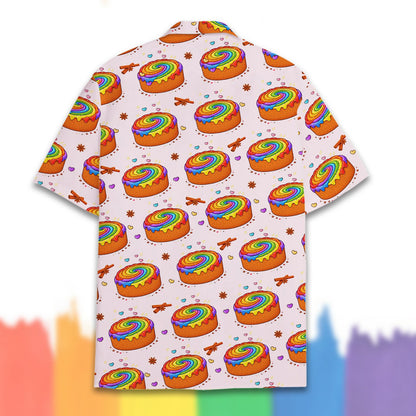 Detailed back view of the cinnamon rolls print shirt