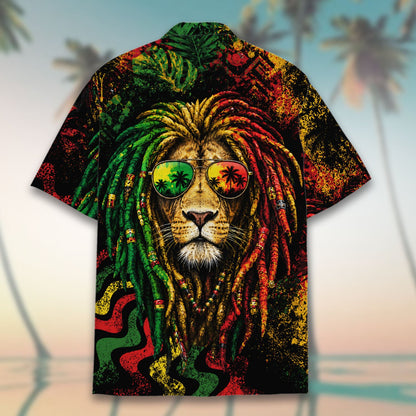 Full back view of the black reggae hawaiian shirt