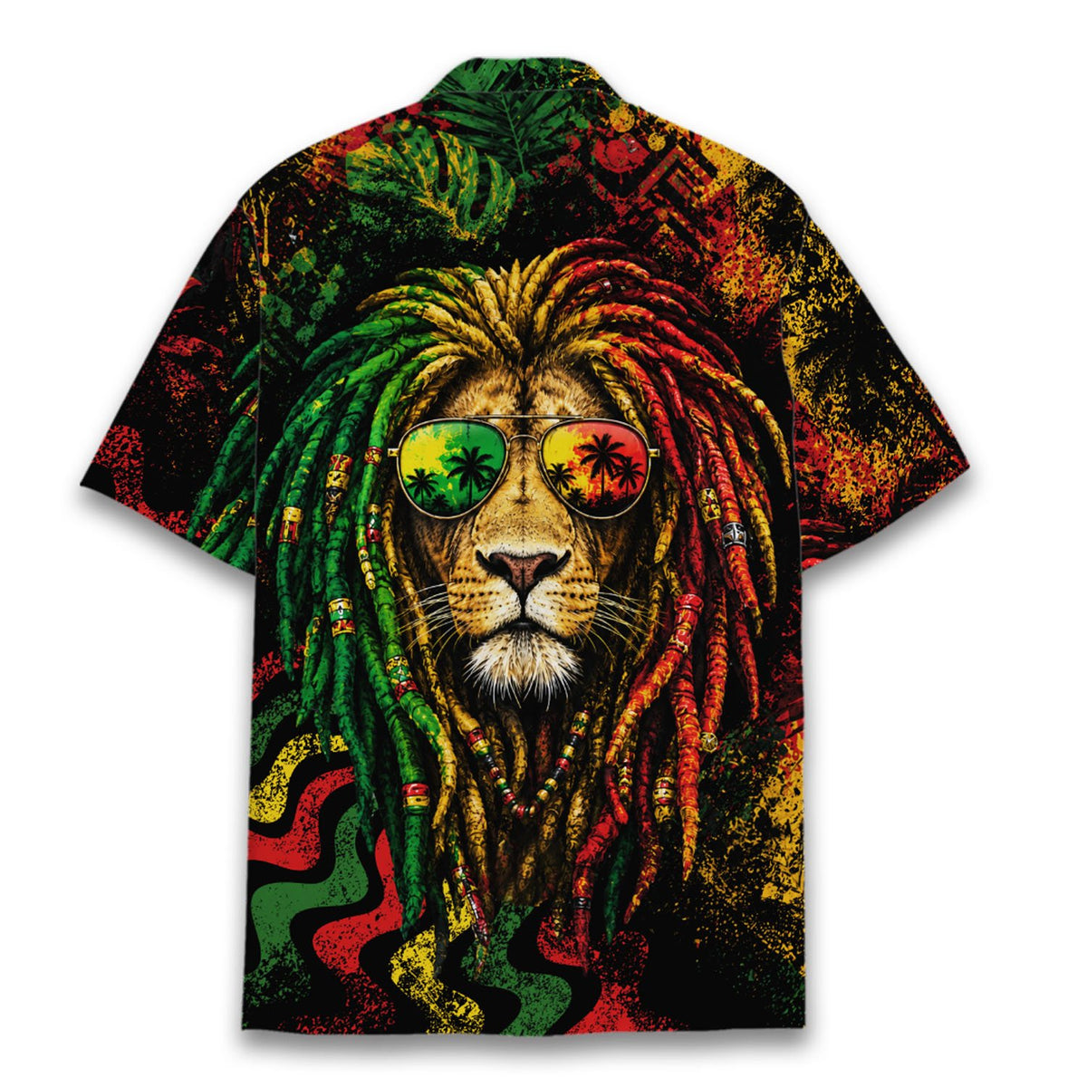 Back view of the black reggae hawaiian shirt