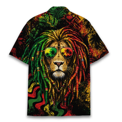 Back view of the black reggae hawaiian shirt