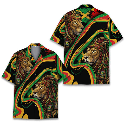 Lion hawaiian shirt front view showing colorful paint splatters
