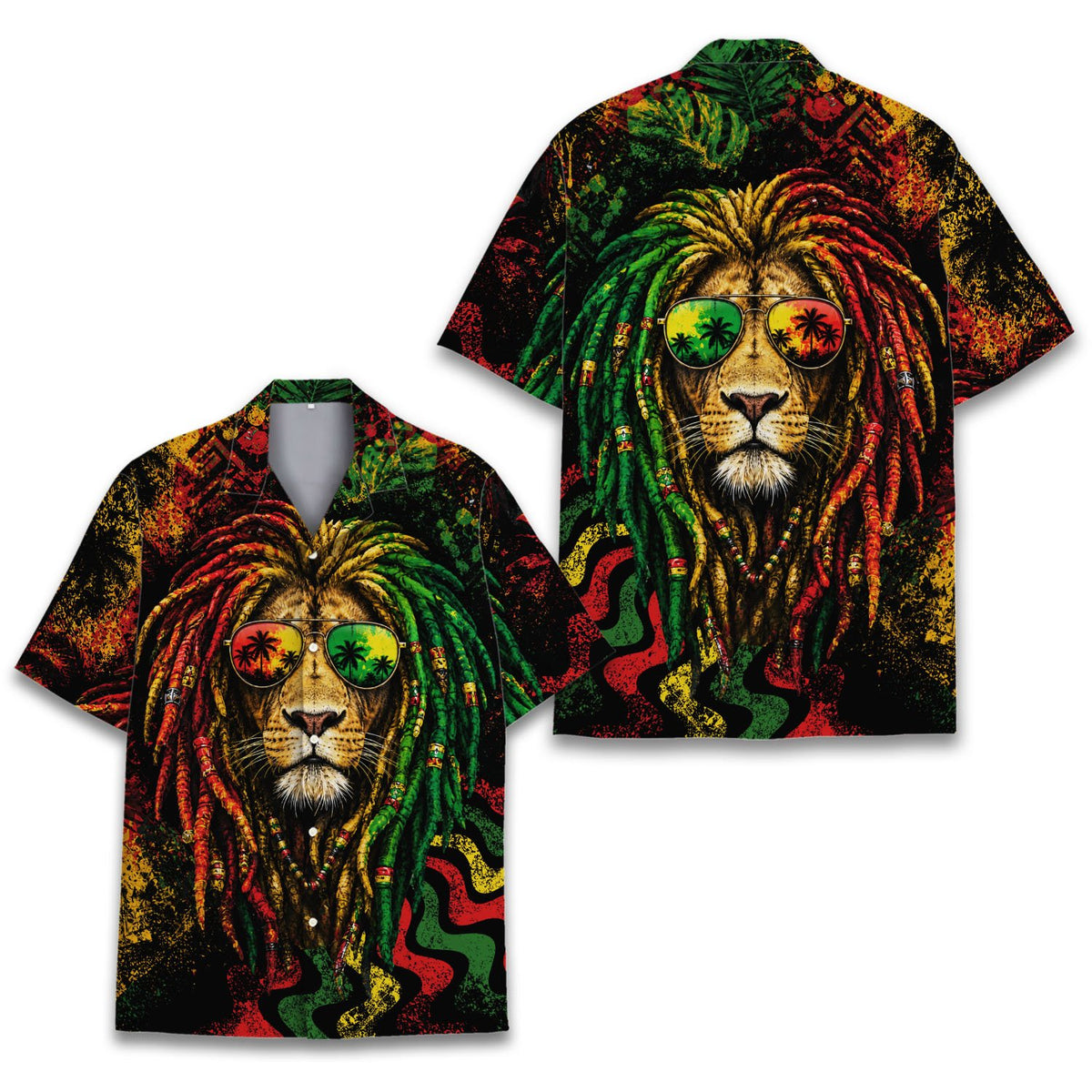 Another front view of the black reggae hawaiian shirt