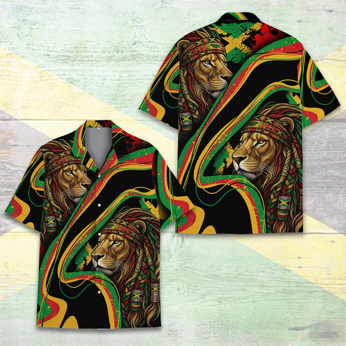 Reggae hawaiian shirt close-up front view