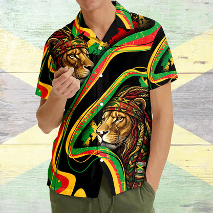 Fourth lifestyle view of the black reggae hawaiian shirt