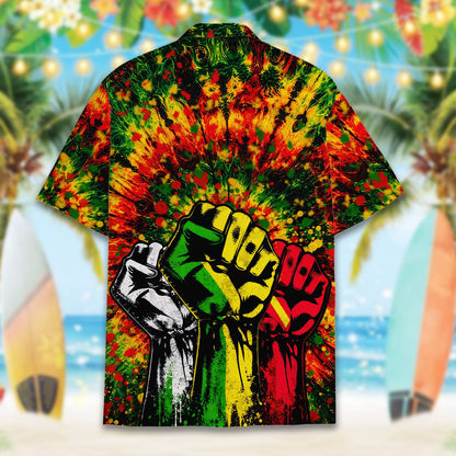 Alternate back view showing the bold red, yellow, and green abstract pattern