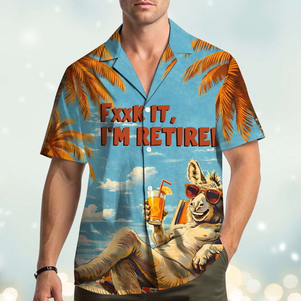 Lifestyle view of the blue retirement hawaiian shirt