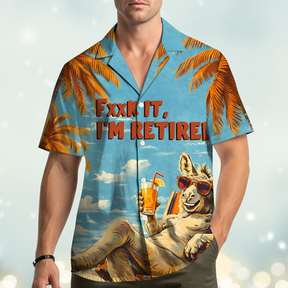 Lifestyle view of the blue retirement hawaiian shirt