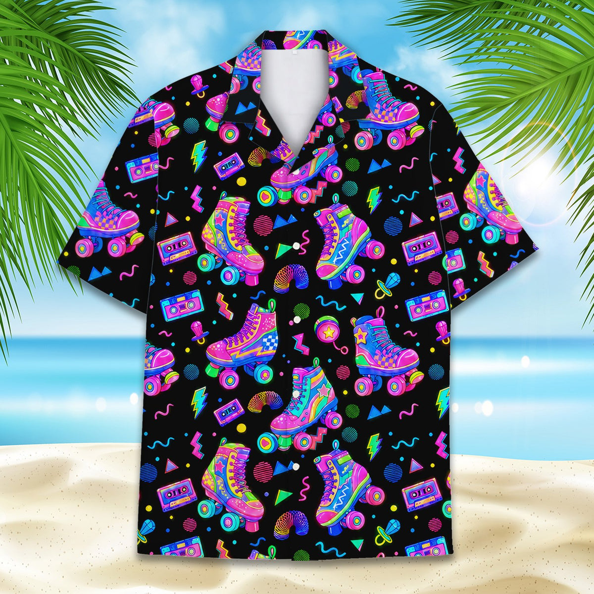 Front detail view 3 of the neon 80s 90s hawaiian shirt