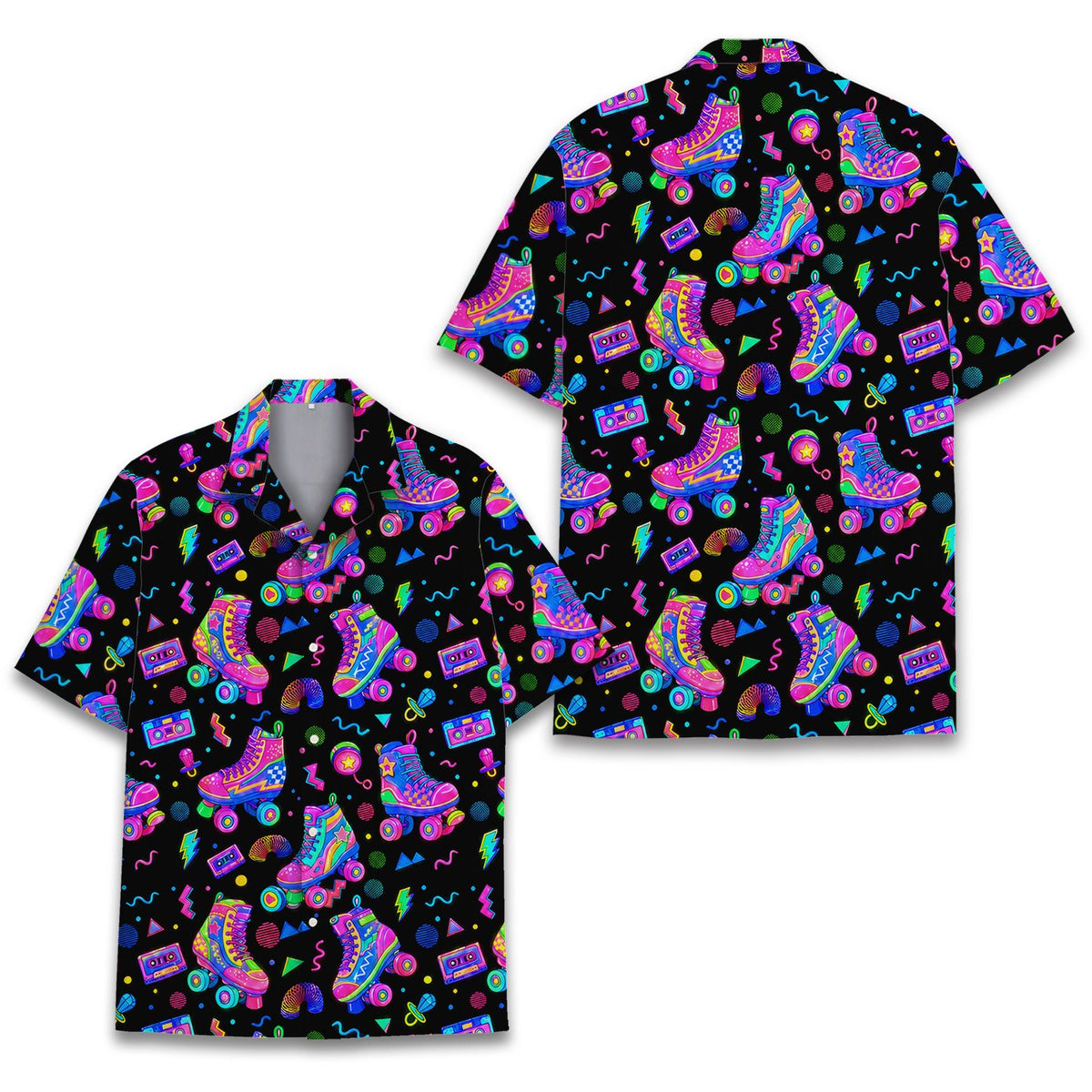 Front detail view 4 of the abstract neon hawaiian shirt