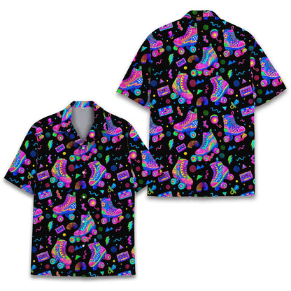 Front detail view 4 of the abstract neon hawaiian shirt