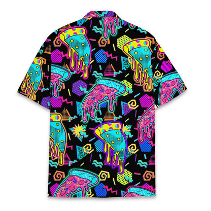 Back view of the retro 80s 90s pizza Hawaiian shirt