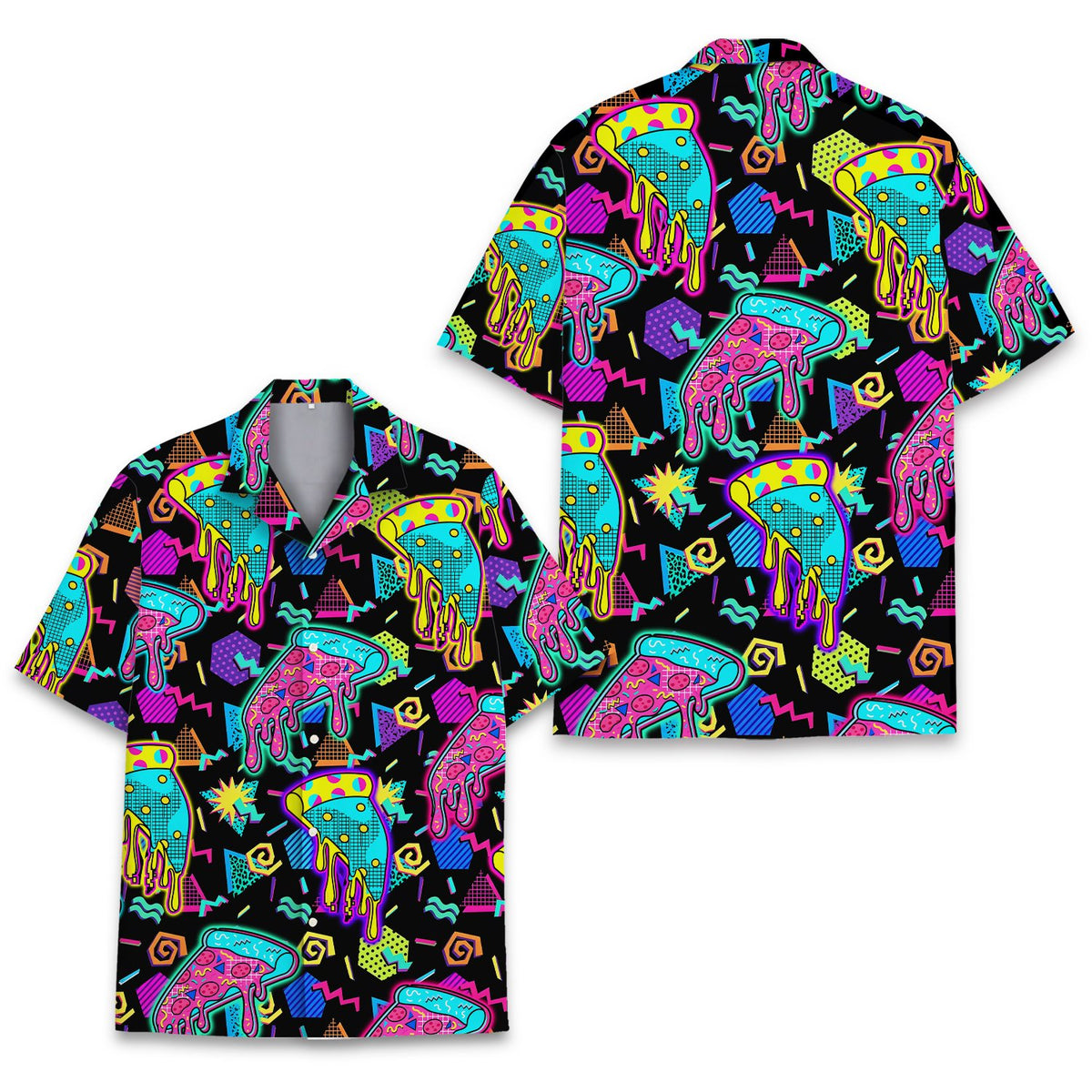 Alternate front view of the pizza Hawaiian shirt